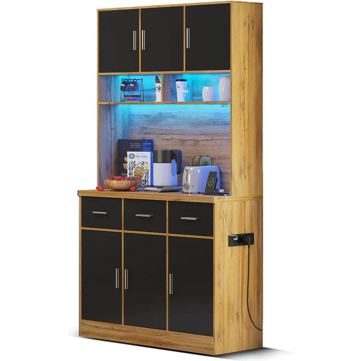 100x40x180cm, multifunktionales Buffet mit LED-Beleuchtung mit APP-Steuerung, Schubladen, verstellbaren Einlegeböden, Kabelführungslöchern und Steckdosen, ideal für Küchen und Esszimmer – Bild 1