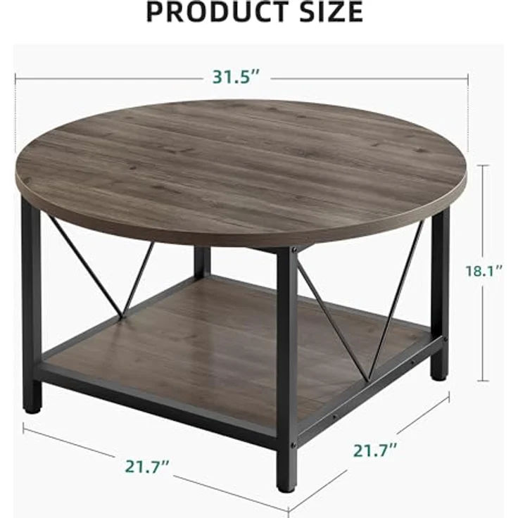 YITAHOME Runder Couchtisch, 80 x 80 x 46 cm Rustikaler Wohnzimmertisch aus Holz für Wohnzimmer mit Ablage, Moderner Bauernhaus Couchtisch mit Stabilen Metallbeinen, Heimmöbel – Bild 4