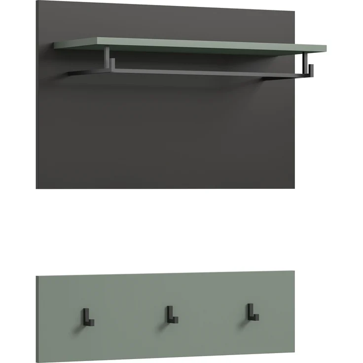 Garderobenpaneel >Canu< in Basalt Grau / Smoke Green - 73x80x27cm (BxHxT) – Bild 1
