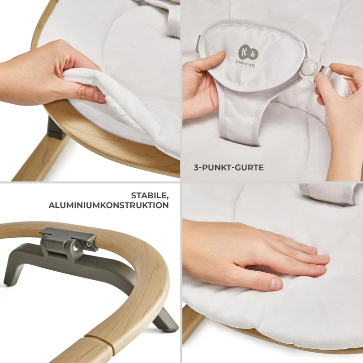 Kinderkraft ELSU Babywippe 2in1 ab Geburt, Hüpfstuhl für Babys Neugeborene 0-9 kg, 2 Spielzeuge zur Aktivierung, Verstellbarer, Leicht, Weiches Material, Grau – Bild 4