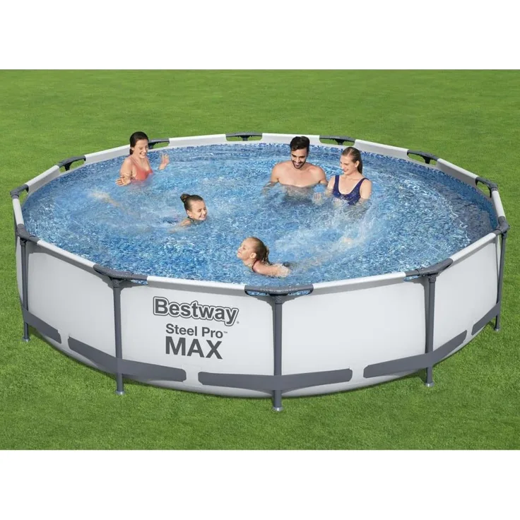 Bestway Steel Pro MAX Frame Pool-Set mit Filterpumpe Ø 366 x 76 cm, lichtgrau, rund