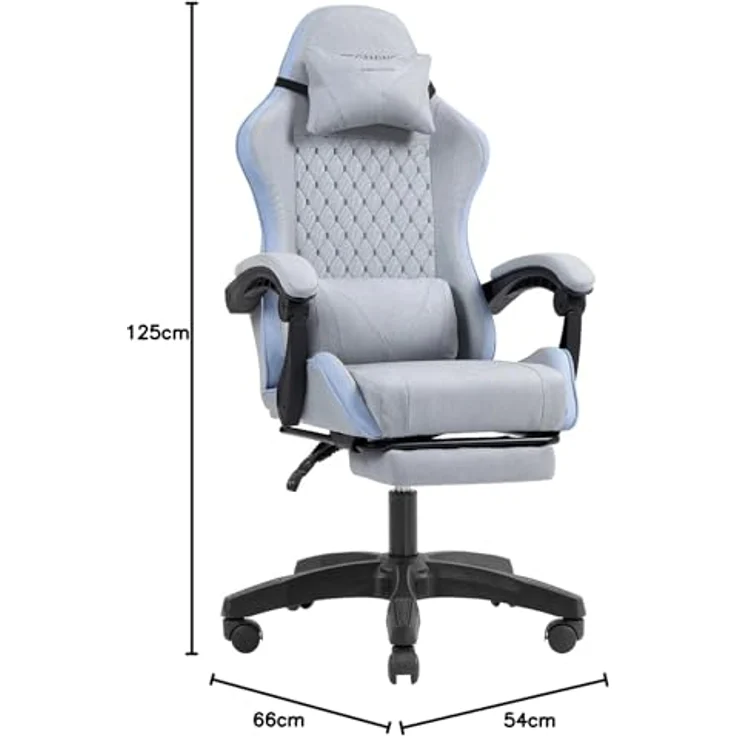 Mars Gaming MGC-X, Ergonomischer Gaming-Stuhl, Atmungsaktiver Stoff, Verstellbare Rückenlehne und Höhe, Dynamische Armlehnen, Nacken- und Lendenkissen, Bürostuhl mit Ausziehbarer Fußstütze, Blau – Bild 3