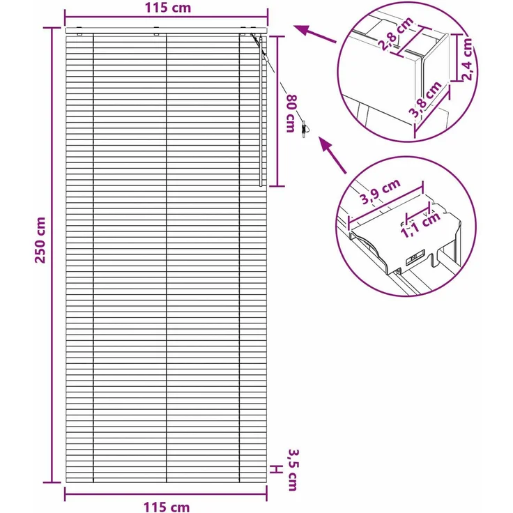vidaXL Venezianische Jalousie Eichenoptik 115 x 250 cm 35 mm 42015369 – Bild 9