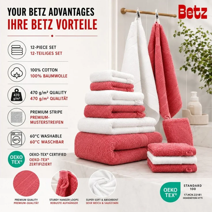 Betz Handtücher Premium Handtuch-Set 12-tlg, 100% Baumwolle (Set, 12-St), Duschtücher,Handtücher, Gästetücher, Seiftücher,Waschhandschuhe – Bild 2