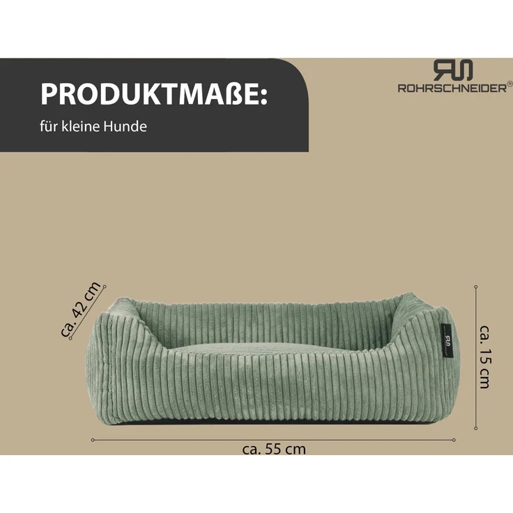 ROHRSCHNEIDER Hundebett - Cord, Hundekorb, Tierbett, Wendekissen, Bezug waschbar, rutschfest Salbeigrün 15x55x42cm – Bild 3