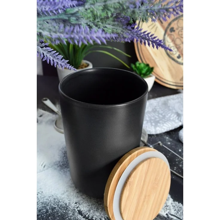 Schwarze Vorratsdose 800ml mit Holzdeckel Porzellan Vorratsbehälter Dose #5 – Bild 2