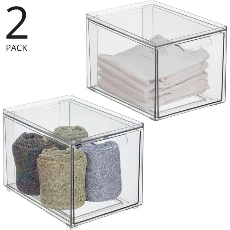 mDesign Stapelbox Aufbewahrung Organizer Ablage 2er-Set Kunststoff Transparent – Bild 4