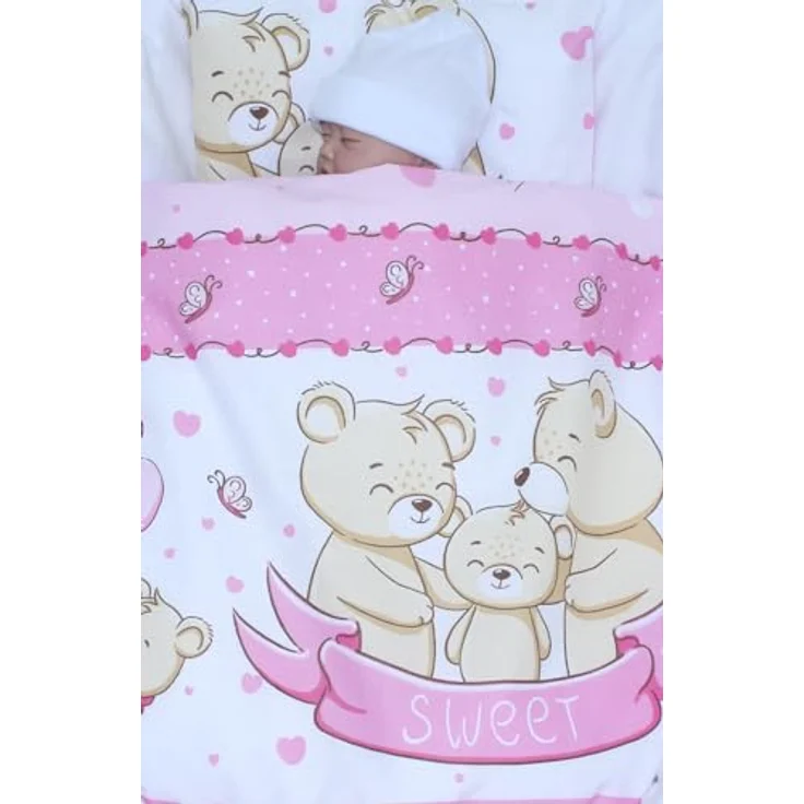 Kinderwagenset Baby Bettwäsche für Kinderwagen Bezüge Decke Kissen 2-4 tlg (Rosa, 2 tlg) – Bild 2