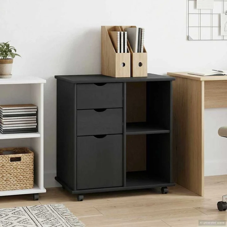 vidaXL Rollschrank MOSS 63,5 x 39 x 65,5 cm Massivholz Kiefer Grau 42028382 – Bild 3