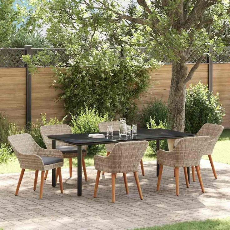 vidaXL Garten Essgruppe 7 stk. Hellgrau Poly-Rattan 3261717