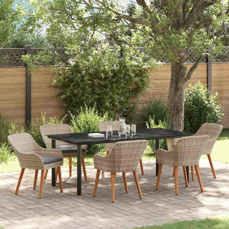 vidaXL Garten Essgruppe 7 stk. Hellgrau Poly-Rattan 3261717 – Bild 1