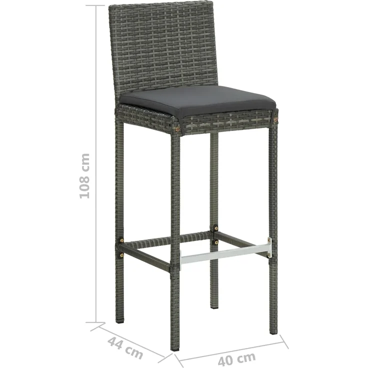 vidaXL Garten-Barhocker mit Kissen 2 Stk. Grau Poly Rattan 316669 – Bild 8