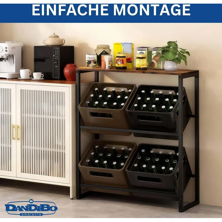 DanDiBo Getränkekistenregal mit Ablage 4 Kisten Schwarz Metall Holzablage 96658 Getränkeregal Kistenregal Getränkekistenhalter Getränke Regal Bierkistenregal – Bild 5