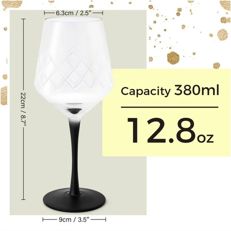 MiaMio Weißweinglas Crystaluna mit schwarzem Stiel, 380 ml, 4-tlg, Glas, mit schwarzem Stiel, Weinstopper und Weinbelüfter – Bild 3