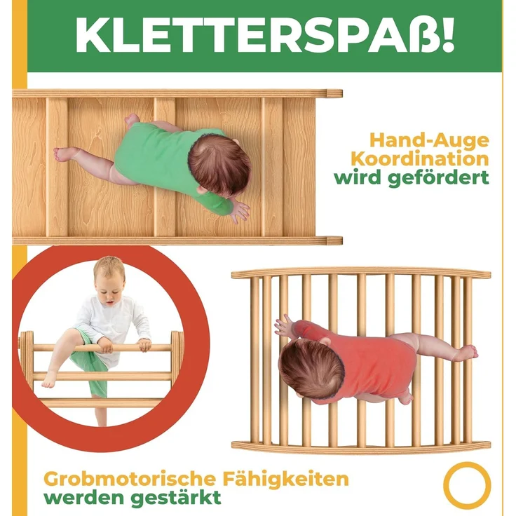 KIDIZ® Klettergerüst Montessori 7in1 Spiel-Set mit Kletterbogen Rutsche Kletterdreieck aus Holz inklusive Kissen, Tafel & Lern-Uhr | Indoor Spielplatz für Kleinkinder ab 1 Jahr & Kinder bis 3 Jahre Grau / Hellbraun – Bild 6