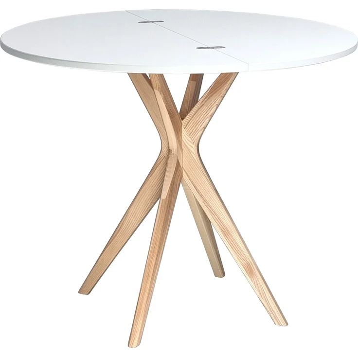 Ragaba kleiner halbrunder Esstisch, MDF & Massives Eschenholz, 100x50 cm, Weiß – Bild 3