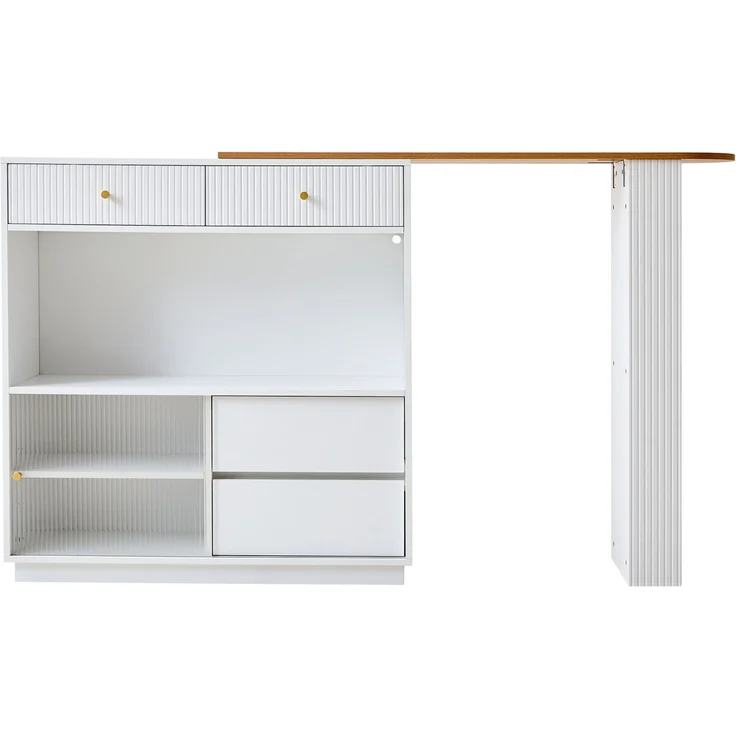Ausziehbarer Bartisch mit Stauraum und LED-Beleuchtung, 360° drehbar, 183×30×100 cm, Weiß – Bild 6