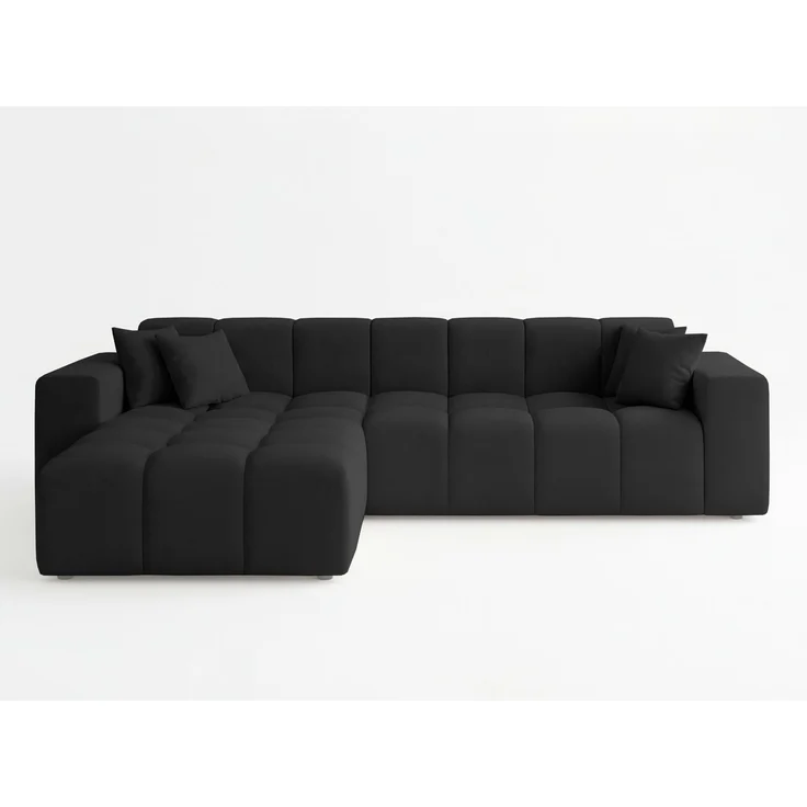 GRAINGOLD Ecksofa Loopo, Couch L-Form mit Wellenfeder, Velour-Stoff, Schwarz, Links – Bild 2