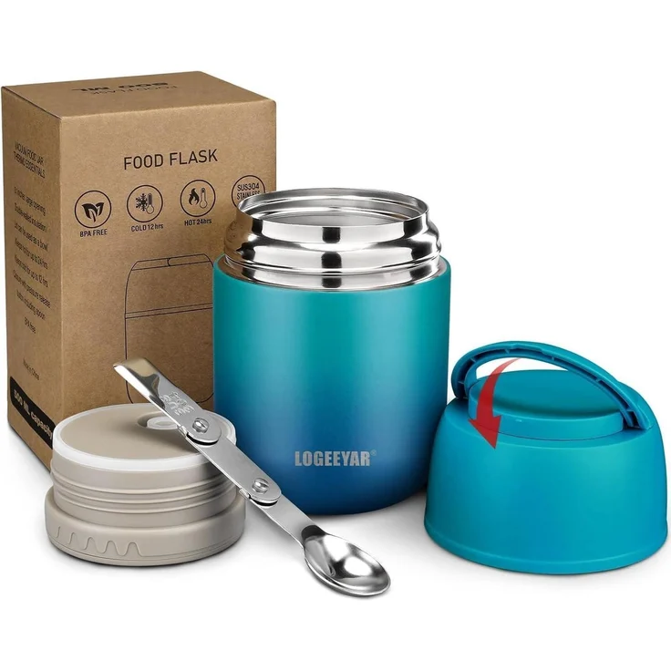 Itslife Thermobehälter 500ml Edelstahl Warmhaltebehälter faltbarer Löffel – Bild 1