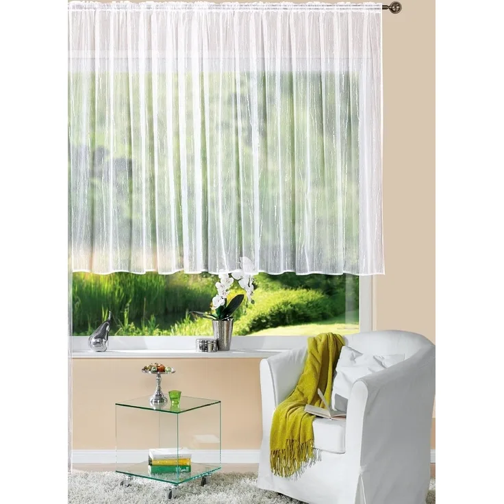 Gardinenbox Bogenstore (1 St), Kräuselband, transparent, Jacquard, Store Jacquard Isabella Kräuselband Universalband Weiß Längsstreifen T