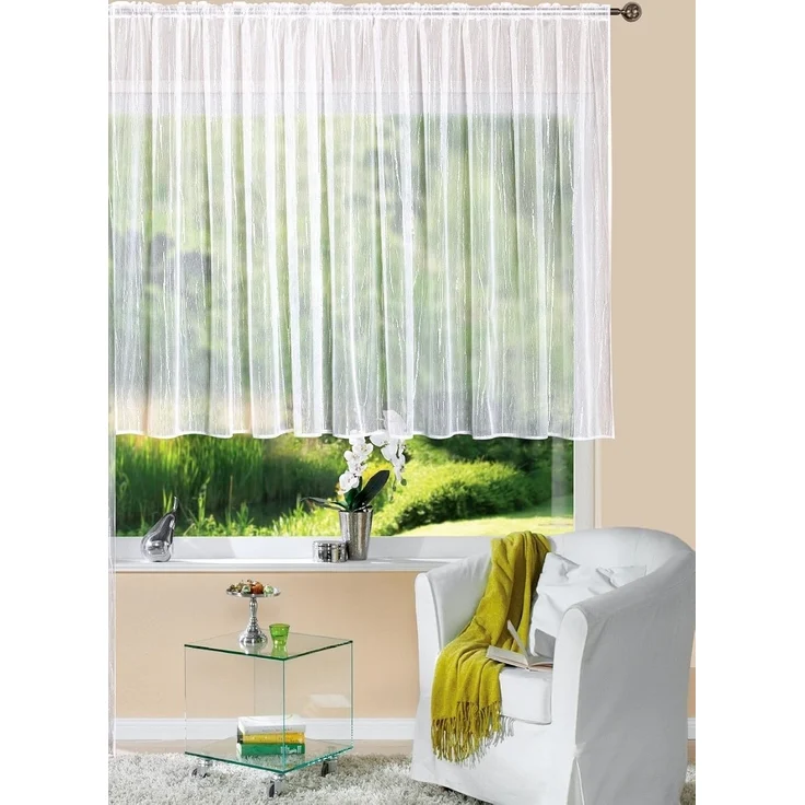 Gardinenbox Bogenstore (1 St), Kräuselband, transparent, Jacquard, Store Jacquard Isabella Kräuselband Universalband Weiß Längsstreifen T – Bild 1