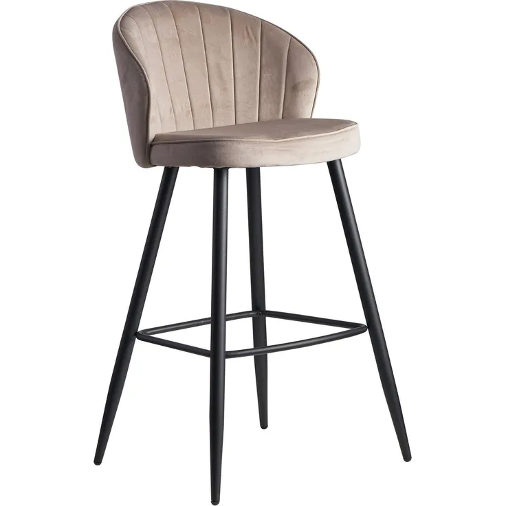 Wohnling Barhocker Samt Beige Hocker mit Lehne 56 x 102,5 x 52,5 cm | Küchenhocker Skandinavisch Stoff / Metall 1