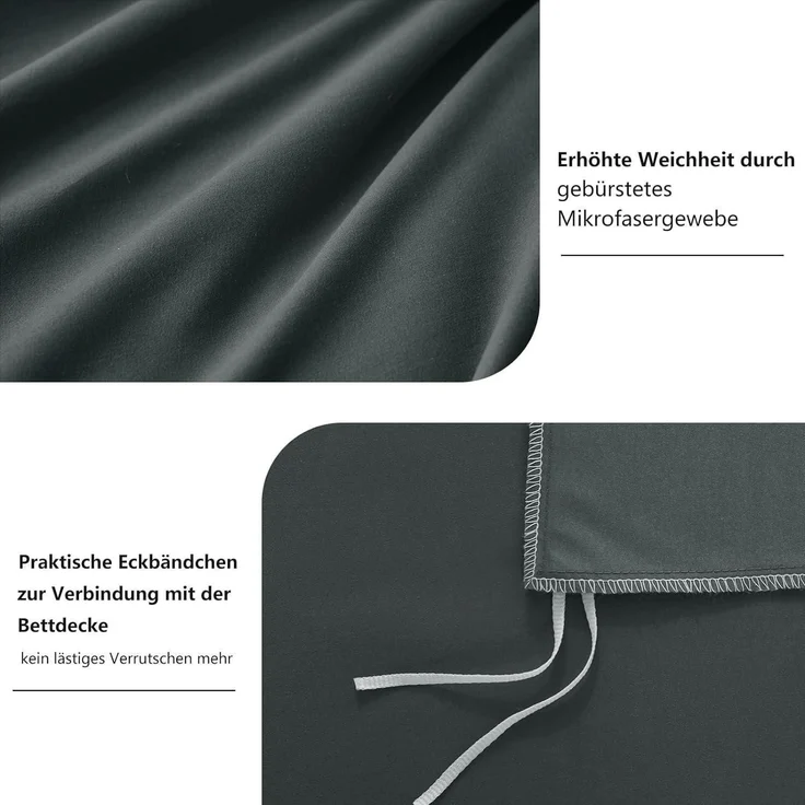 Bettwäsche 220x240 3teilig Anthrazit Mikrofaser Reißverschluss Weich Bügelfrei – Bild 5