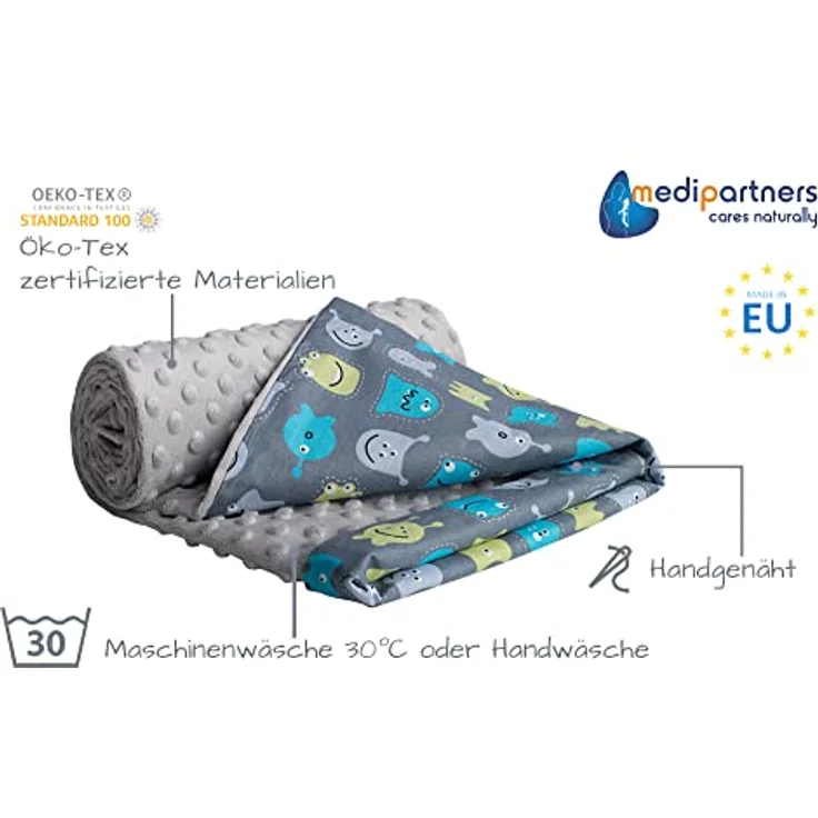 Medi Partners Babydecke Baby Decke Neugeborenen - Kuscheldecke Geschenk Babydecken 75x100cm für Kleinkinder Mädchen Krabbeldecke Kinderbett Kinderwagen 100% Baumwolle (Kreaturen mit grauem Minky) – Bild 3