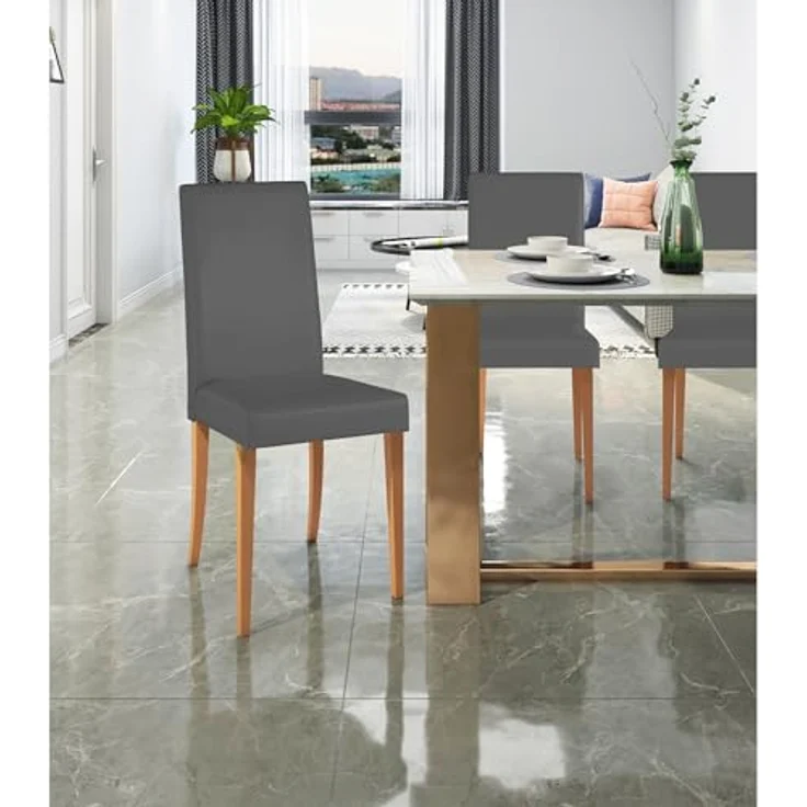 Lucca | Esszimmerstuhl 2er-Set PU Grau – Gepolsterte Stühle mit Beinen aus Kiefer Natur für Esszimmer & Küche – Bild 2
