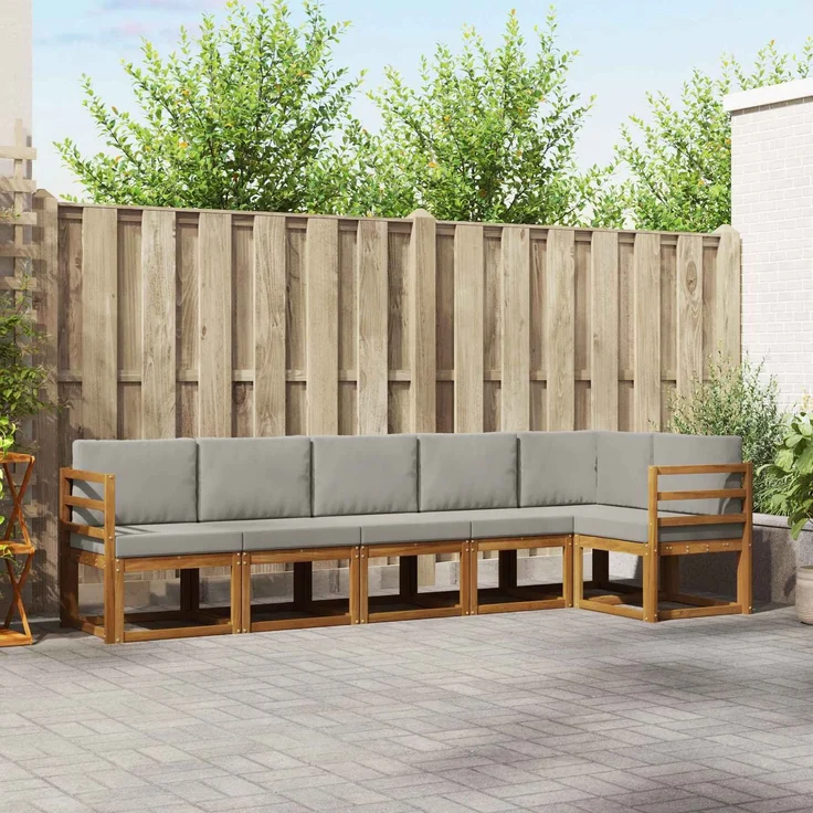 vidaXL Outdoor-Sofagarnitur mit Kissen 6 pcs Natürlich und Hellgrau, 304 x 126,5 x 73 cm – Bild 1
