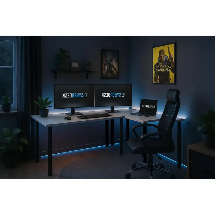 SyberDesk Gaming Pro LED Eckschreibtisch 197 x 132 cm mit LED großer Computer-Schreibtisch, Gaming tisch, USB HUB, (Rechts, Weiß) – Bild 2