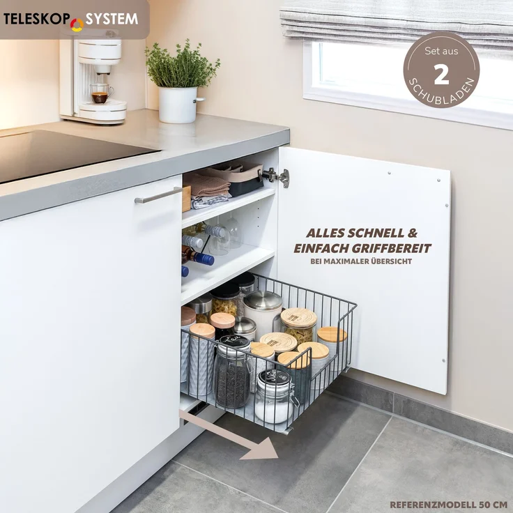 bremermann Schrank-Korbauszug 2er 40 cm mit Einlegeboden, aus Metall, in Grau – Bild 2