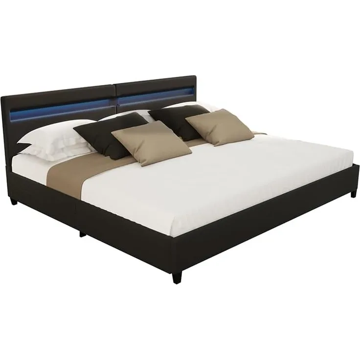 HOME DELUXE LED Bett mit Schubladen NUBE - 200 x 200 cm mit Matratze Schwarz