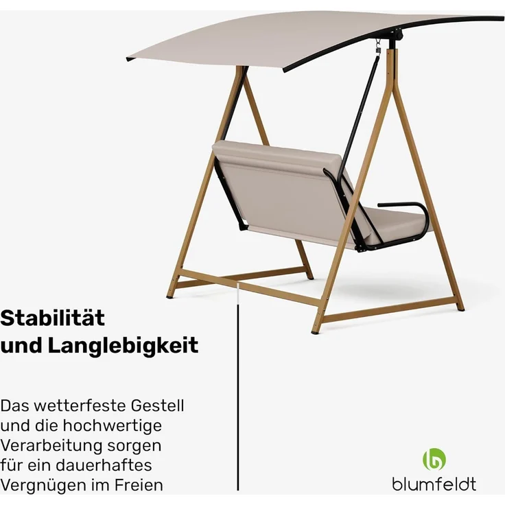 Blumfeldt ZenGrove Hollywoodschaukel 2-Sitzer – Verstellbares Sonnendach, Wetterfester Stahlrahmen, 160 kg Belastung, Dicke Polster Für Komfort – Bild 7