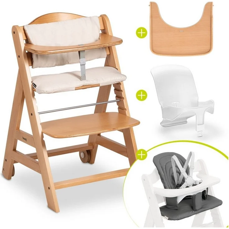 Hauck Hochstuhl Beta Plus Natural, Kinderhochstuhl mit Essbrett, Sitzauflage, Baby-Sitz, Sitzpad & Rollen – Bild 1