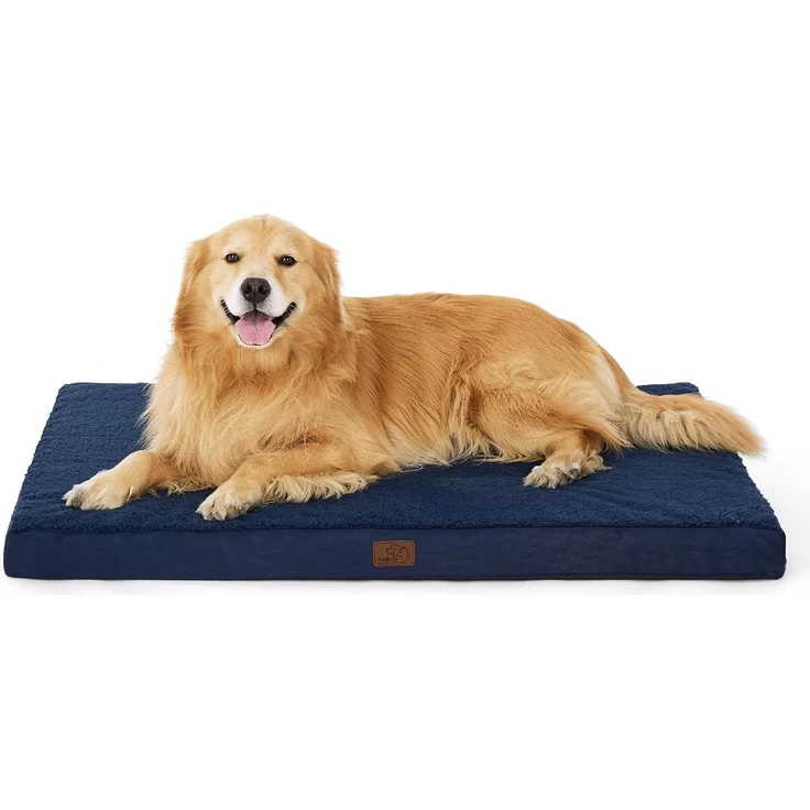 BEDSURE orthopädisches Hundebett Grosse Hunde - 112 x 81 x 7.6 cm Hundekissen flauschig Hundematte waschbar Hundematratze in Navyblau für große Hunde – Bild 1