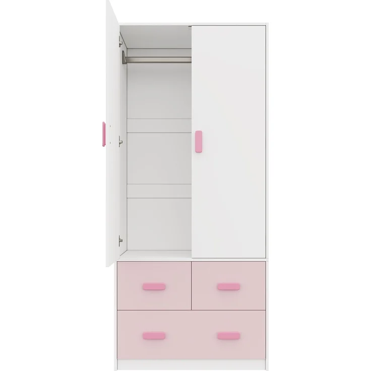 MODFU Kleiderschrank Rosafarbener Kinderschrank 80x48x180 cm mit weißen Akzenten (Packung, 1-St, Inkl. Kleiderstange & 3 Schubladen, pflegeleicht) Ideal als Schlafzimmerschrank für Mädchen & Jugendliche – Bild 8