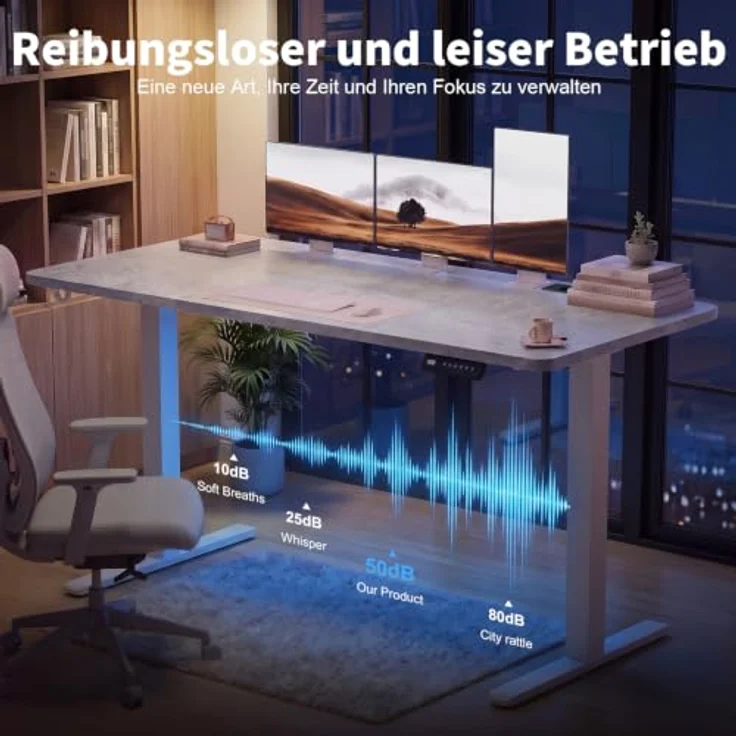 JUMMICO Höhenverstellbarer Schreibtisch 140x60 cm mit Steckdose | Schreibtisch Höhenverstellbar Elektrisch Stehtisch, Steh-Sitz Tisch, Bürotisch Computertisch für Home Office, Steingrau – Bild 6