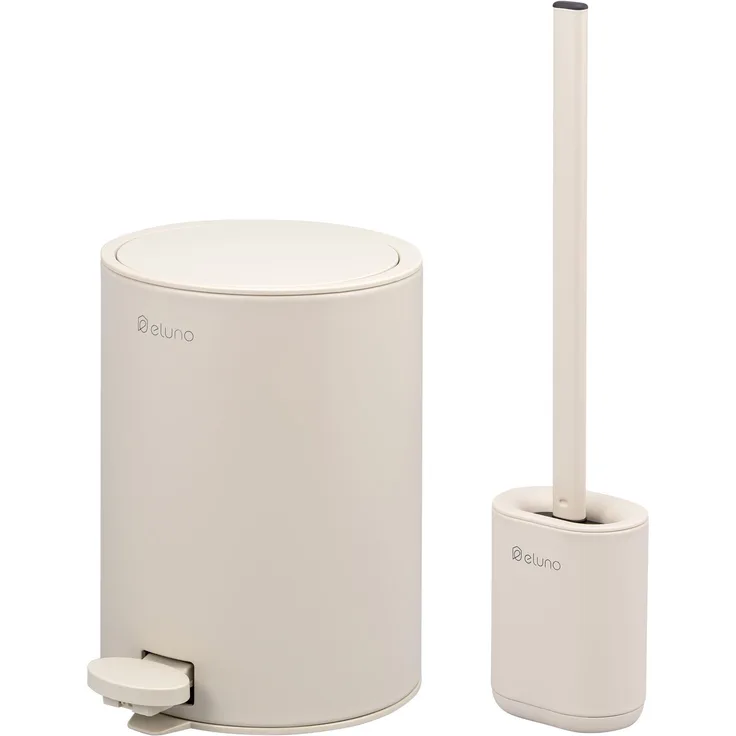 eluno Bad-Accessoires Set ZINOLA 2tlg. bestehend aus 1x WC-Garnitur, 1x Kosmetikeimer aus Kunststoff in Beige