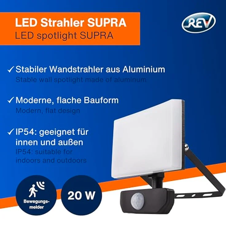REV LED Strahler außen SUPRA, Außenleuchte mit Bewegungsmelder, 20W, 1600 Lumen, IP54, anthrazit – Bild 2