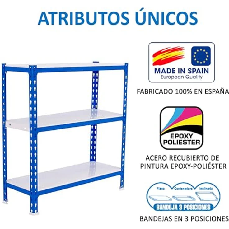 Simon Rack Simonclick Metallregal, 1000 x 900 x 300 mm, 3 Regalböden, 180 kg Biegepunkt, Blau/Weiß – Bild 7