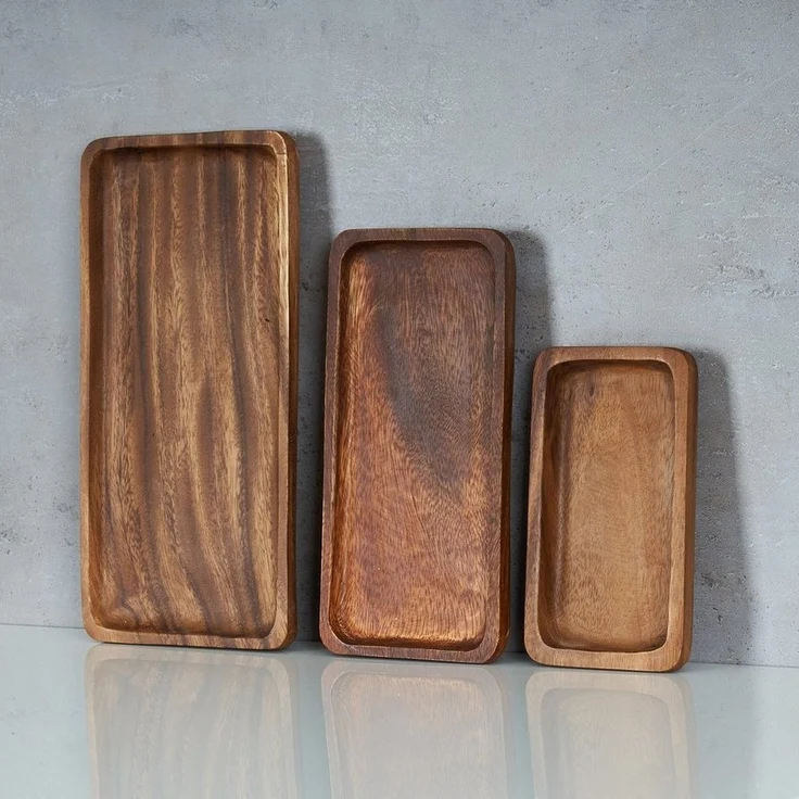 Levandeo® Dekotablett, 3er Set Tablett rechteckig Holz Akazienholz Holzschale Snackschale – Bild 2