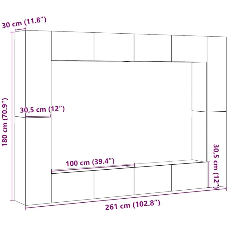 vidaXL 8-tlg. TV-Schrank-Set Wandmontage Artisan-Eiche Holzwerkstoff 3328978 – Bild 10