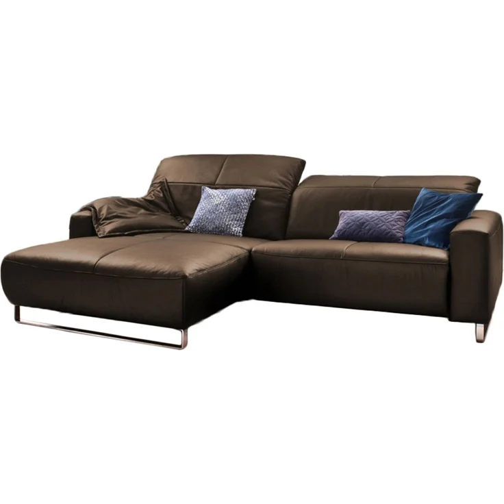 KAWOLA Sofa YORK Leder Life-line hasel Rec links Fuß Metall Chrom matt 85 x 111 x 284 cm – Bild 2
