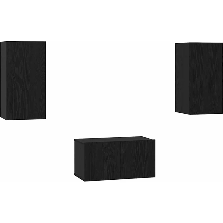 3 pcs TV-Schrank, Lowboard TV Schwarz Eichen-Optik Holzwerkstoff – Bild 2