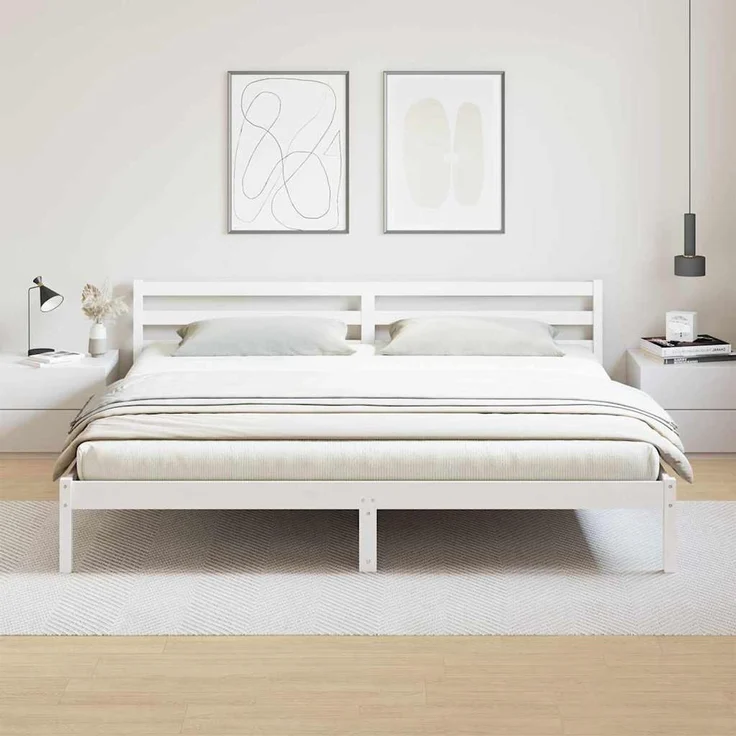 vidaXL Bettrahmen Weiß 225,5 x 185,5 x 69,5 cm Massivholz Kiefer 869785 – Bild 4