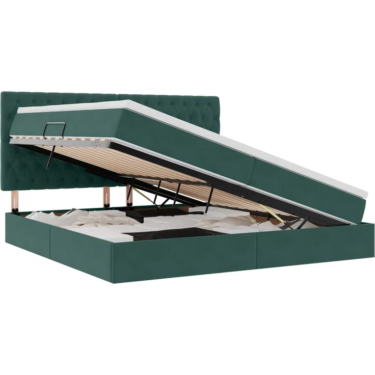 vidaXL Aufbewahrungsbett mit Matratze Dunkelgrün 200 x 200 cm Samt 3372114 – Bild 2