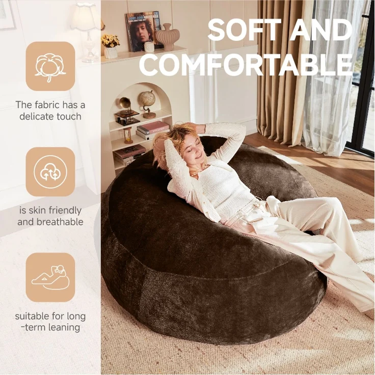 120 Sitzsack,Sitzsackstuhl, Sofa für Erwachsene,weicher und bequemer Lesestuhl,,geeignet für Schlafzimmer, Balkone und andere Orte--Braun--120x120x60cm--YOUDENOVA – Bild 3