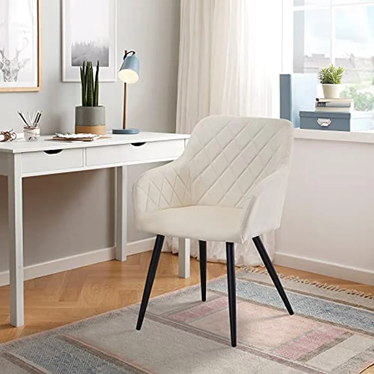 TUKAILAI Esszimmerstühle 2er Set, Küchenstühle Samt,Polsterstühle Wohnzimmerstühle Sessel mit Armlehnen Rückenlehne Metallbeinen, für Küche Esszimmer Wohnzimmer, bis 120kg,Creme – Bild 3