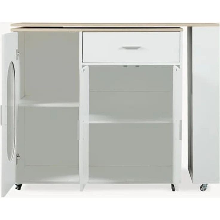 Rollbare Kücheninsel mit drehbarer Arbeitsplatte Kudebola 115 x 40 x 94 cm Eicheoptik/Weiß [en. casa] – Bild 7